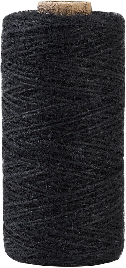 1mm 328 Feet Black Natural Jute Twine, for Crafts Gift, Craft Projects, Wrapping, Bundling, Packing, Holiday Packaging Twine, Gardening and More, Jute Rope to Use Around The House and Garden