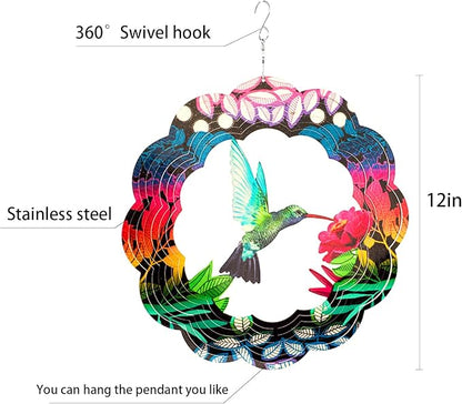 Wind Spinner Yard Art Garden Decor 3D Stainless Steel Metal Sculptures Kinetic Hanging Whirligigs Hummingbird Decorations Backyard Outside Indoor Outdoor Patio Ornaments Clearance Sun Catcher Windmill