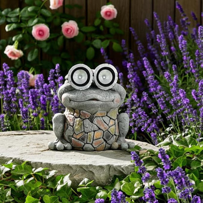 Solar Frog Garden Statue with LED Eyes – Resin & Polyresin Garden Sculpture, Ideal for Outdoor Lawn, Patio or Yard, Statue Home Decor Perfect for Outdoor Spaces – 12", Multi-Color Finish