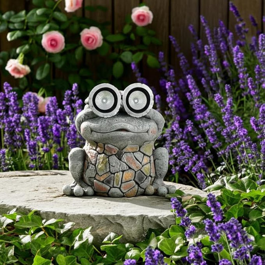 Solar Frog Garden Statue with LED Eyes – Resin & Polyresin Garden Sculpture, Ideal for Outdoor Lawn, Patio or Yard, Statue Home Decor Perfect for Outdoor Spaces – 12", Multi-Color Finish