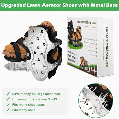 NAZZO Upgrade Lawn Aerator Shoes, Patented Double Layer Lawn Shoes, Aluminum Soleplate Spring-Loaded Design, No Dirt on The Shoes, Soil Yard Aerator Tool for Aerating Patio Garden, Black