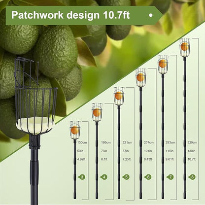 Fruit Picker Pole with Basket - 10.7FT(130Inch) Adjustable Fruit Picker with Basket, Orange Picker, Fruit Picking Pole for Orange Apple Avocados Lemon, Black