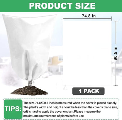 Winter Plant Covers Freeze Protection, 74.8"X 90.5" Fig Tree Covers for Winter Cold Weather Frost Cloths for Outdoor Plants Fruit Tree with Zipper Drawstring, Shrubs Trees Jacket Covers