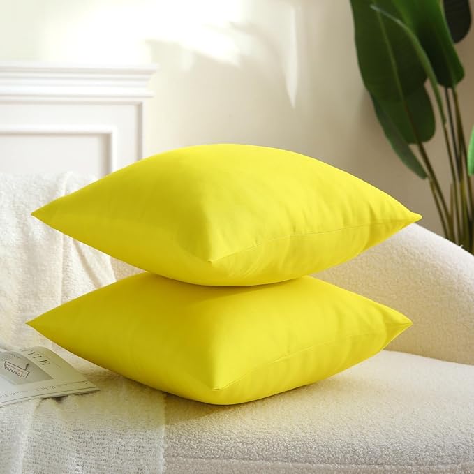 18" x 18" Throw Pillows, Outdoor Waterproof Pillows with Inserts, Square Decorative Pillows for Patio Furniture Garden Couch Sofa Home(Yellow, Set of 4)