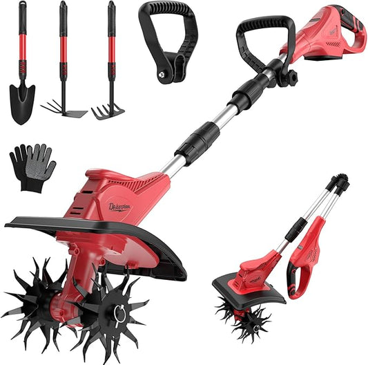 Cordless Tiller Cultivator Compatible with Milwaukee 18V Battery(Tool Only), Folding Electric Rototiller for Garden with 40 Steel Tines 310RPM, 9.1in Tilling Width and 6.3in Depth