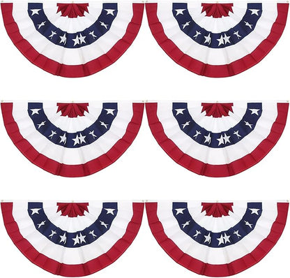 3 x 6 Ft American Pleated Fan Flag, USA Patriotic Half Fan Bunting Flag, 4th of July Decorations Flags (Set of 6)