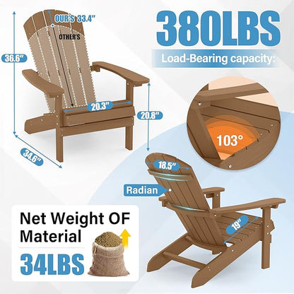 YEFU Adirondack Chairs Set of 8: Outdoor Chair HIPS Plastic Adirondack Chairs - Patio Chairs with Wood Texture - Lawn Fire Pit Deck Porch Garden Chairs for Adults (Teak)