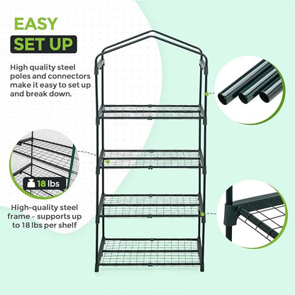 EAGLE PEAK 4-Tier Mini Greenhouse Portable Green House with Shelves & Weather-Resistant PE Cover, Small Greenhouse for Seedlings & Gardening Gifts, 27x19x64 in, Clear/White