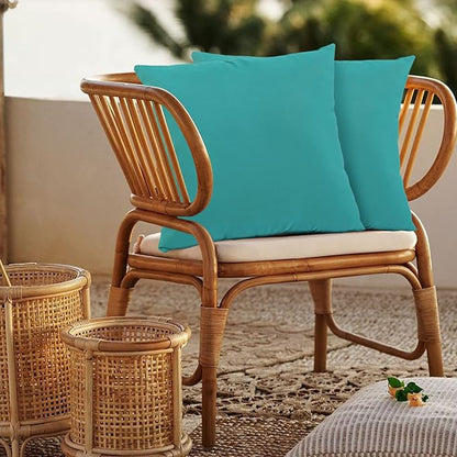 idee-home Outdoor Pillows with Inserts Included, Patio Outside Square Pillows Waterproof Set of 2, 18 x 18 inch Peocock Blue