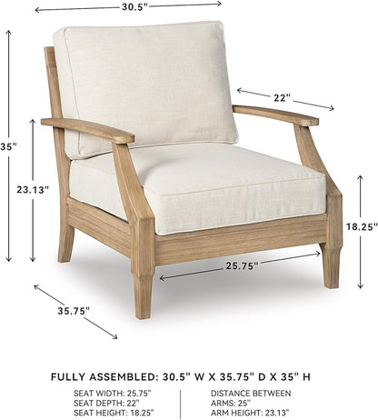 Signature Design by Ashley Carter Hall Outdoor Eucalyptus Neutral Patio Lounge Chair with Thick Performance Fabric Cushion, Beige