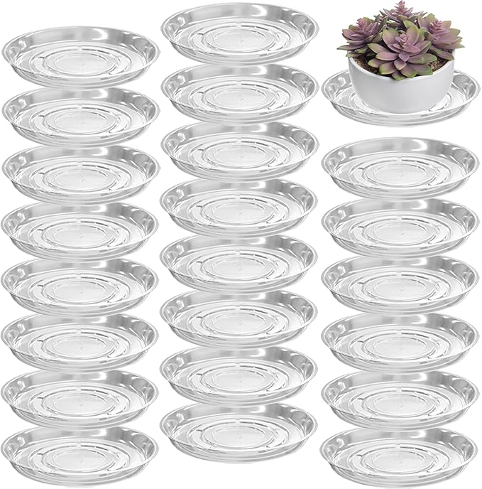20 Packs 18" Extra-Large Clear Plant Saucers for Indoor Outdoor Use Heavy Duty Plastic Plant Trays for Planter Bulk Flower Pot Drip Trays to Catch Water, 4 to 20 Inch