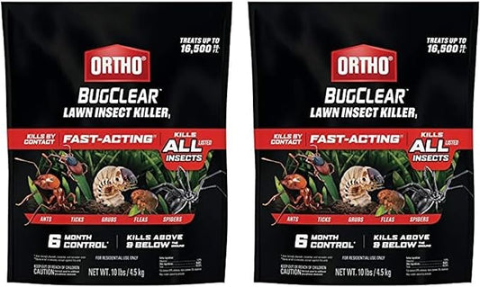 Ortho BugClear Lawn Insect Killer1: Treats up to 16,500 sq. ft., Protect Your Yard & Garden Against Ants, Spiders, Ticks, Armyworms, Fleas & Grubs, 10 lbs. (Pack of 2)
