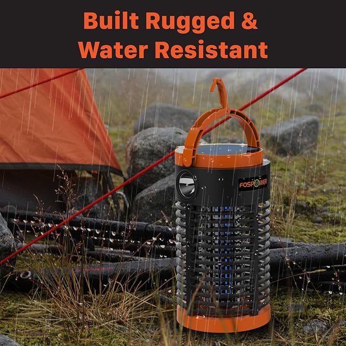 FosPower Bug Zapper Outdoor & Indoor (5-in-1) 3300V Mosquito Zapper with 29600mWh Power Bank, Rechargeable USB/Solar Charging, Flashlight, Reading Light, SOS Signal for Patio, Camping Essentials