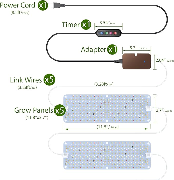 Full Spectrum Grow Lights,60W Plant Grow Lights for Indoor Plants with Daisy Chain Function, Sunlike Spectrum,960 LEDs and 4/8/12/16/20H Timer for Seed Starting(Pack5)