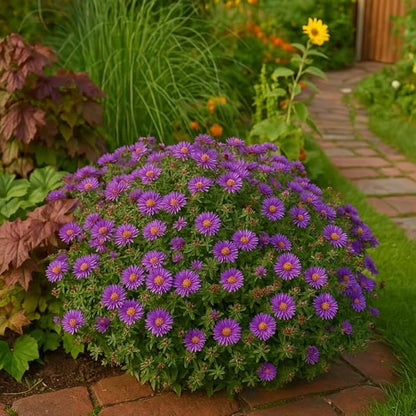 Perennial Farm Aster Novae-Angliae 'Purple Dome' – Live Dwarf New England Perennial in #1 Container, Compact Habit with Violet-Purple Blooms, Late Season, Pollinator Friendly, Ideal for Borders & Beds