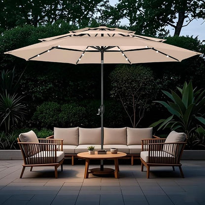 GREEN PARTY 10ft Outdoor Patio Umbrella, Auto-Tilt Market Table Umbrellas with Crank, 8 Sturdy Ribs & 1.5" Pole UV Protection for Garden Deck Backyard Pool