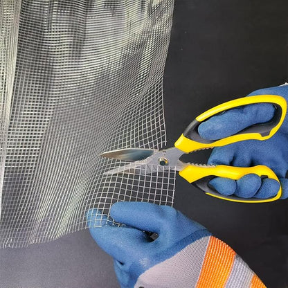 Heavy Duty 8'' Multipurpose Scissors with Protective Cover, Stainless Steel Serrated Blades, Easy Cutting Cardboard, Leather, Fabric, Wires, Nutcracker, Yellow