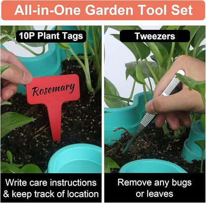 Vertical Planter, 5 Tier Stackable Strawberry Planter with Garden Tool Set, Movable Indoor/Outdoor Garden Herb Pot for Growing Vegetables and Succulents, Teal