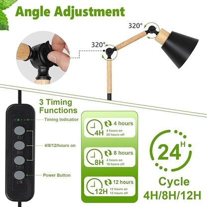 HMVPL Grow Lights for Indoor Plants Full Spectrum, Plant Lights for Indoor Growing with 20W COB Grow Light Blub, 4/8/12H Timer, Standing Tall Grow Lamp for Middle Large Plants(75'', Height Adjustable)