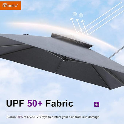 PURPLE LEAF 9' X 12' Sunbrella Patio Umbrella Cantilever Outdoor Double Top Large Rectangle Umbrella Heavy Duty 360° Rotation Offset Hanging Umbrella for Garden Deck Pool Backyard Cast Slate