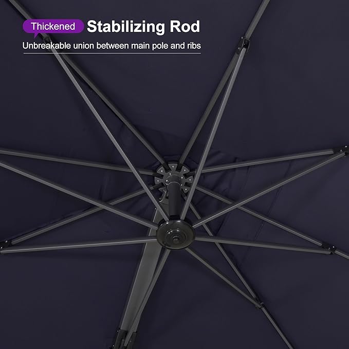 PURPLE LEAF 12 FT Square Patio Umbrella Large Outdoor Aluminum Offset Umbrella with 360-degree Rotation Cantilever Umbrella for Garden Deck Backyard Pool, Navy Blue