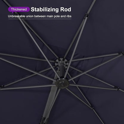 PURPLE LEAF 13' X10' Rectangle Patio Umbrella Large Outdoor Aluminum Offset Umbrella with 360-degree Rotation Cantilever Umbrella for Garden Deck Backyard Pool Navy Blue