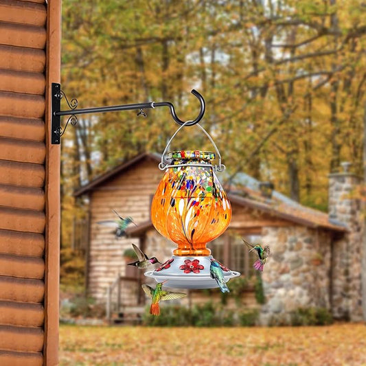 BOLITE Hummingbird Feeder, Hand Blown Glass Hummingbird Feeders for Outdoors Hanging, with 5 Feeding Ports, 22 Ounces, Orange, Birthday Gifts for Women Men, Gifts for Mom Dad