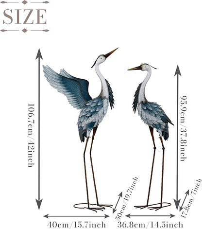 TERESA'S COLLECTIONS Garden Decor Blue Heron Metal Yard Art,38-42" Large Metal Cranes Sculptures & Statues Heron Decoy for Outdoor Indoor Decorations,Outside Patio,Pool, Lawn,Set of 2,Gift for Mom