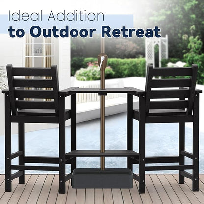 Tall Adirondack Chairs Set of 2, All Weather HDPE Poly Bar Height Balcony Adirondack Chair with Removable Double Connecting Trays, Outdoor Adirondack Barstools for Deck, Patio, Yard, Pool, Lawn