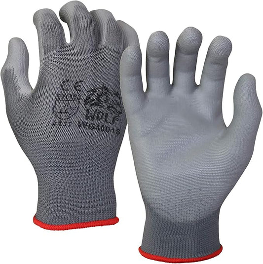 WOLF Polyurethane Palm Coated Nylon Shell Work Gloves, Construction, Mechanic, Warehouse, Yard Work, Gardening