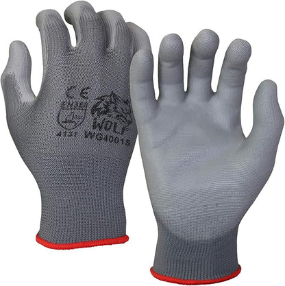 WOLF Polyurethane Palm Coated Nylon Shell Work Gloves, Construction, Mechanic, Warehouse, Yard Work, Gardening