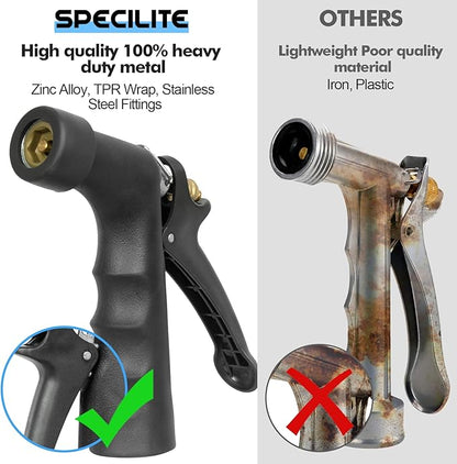SPECILITE 3/4" Hot/Cold Garden Hose 100 ft with Industrial High Pressure Nozzle, Flexible & Lightweight, 600psi Burst Rubber Water hose -50℉-158℉ With 3/4" Brass Fittings for Yard, Black