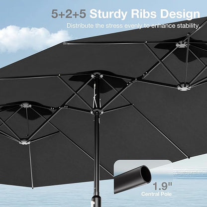 Joyside 15FT Large Patio Umbrella with Base Included, Outdoor Double Sided Umbrella, Rectangle Umbrella with Crank Handle, 12 Sturdy Ribs for Deck, Porch and Pool