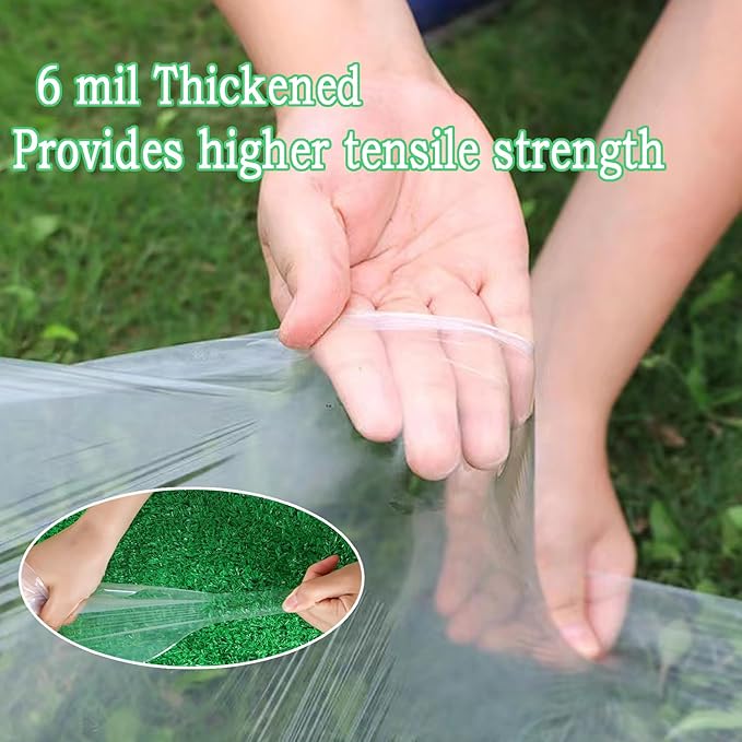 10FTx20FT Greenhouse Plastic Sheeting, 6 Mil Thick Clear Polyethylene Film, Waterproof Wind Frost Dust UV Resistant Green House Plastic Covering for Outdoor Plant, Garden, (10ft x 20ft)