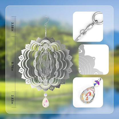 3D Wind Spinners Outdoor Flowing-Light Effect Metal Garden Decor, Highly Reflective Bird Deterrents for Outside, Mirrored Wind Sculptures to Scare Birds Away from Yard Patio Farm (Hummingbird-Silver)