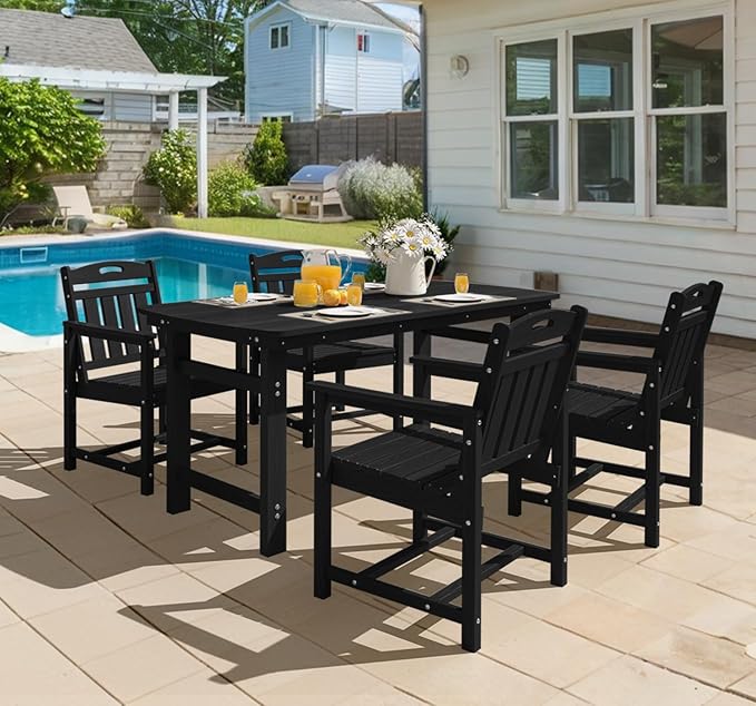 Ciokea Outdoor Patio Dining Chair Set of 2, HDPE Porch Chairs for Dining Table, All-Weather Durable Outdoor Furniture for Backyard, Garden, Lawn & Poolside, Black
