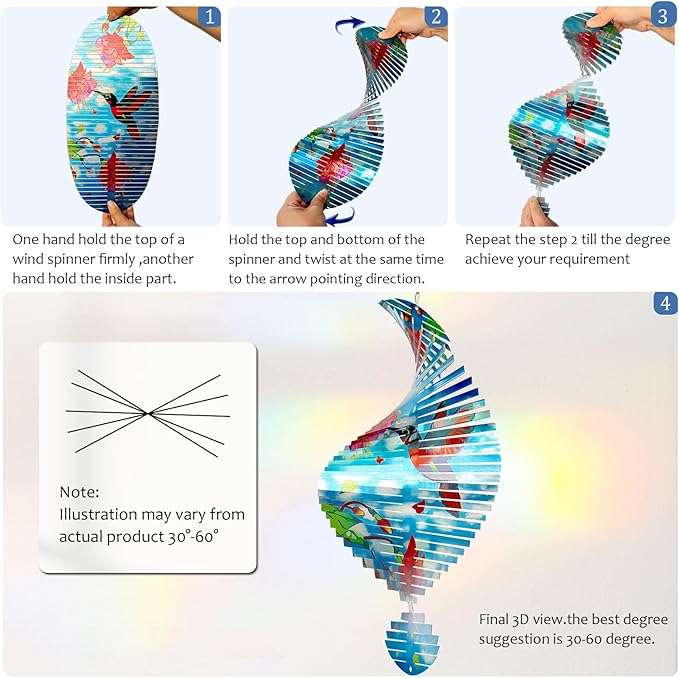 Hummingbird Wind Spinner Creates Flying Effect, 15In Outdoor & Indoor Hanging Garden Decor 3D Kinetic Yard Art Wind Sculpture, Gift for Women/Mother/Father/Men/Unisex