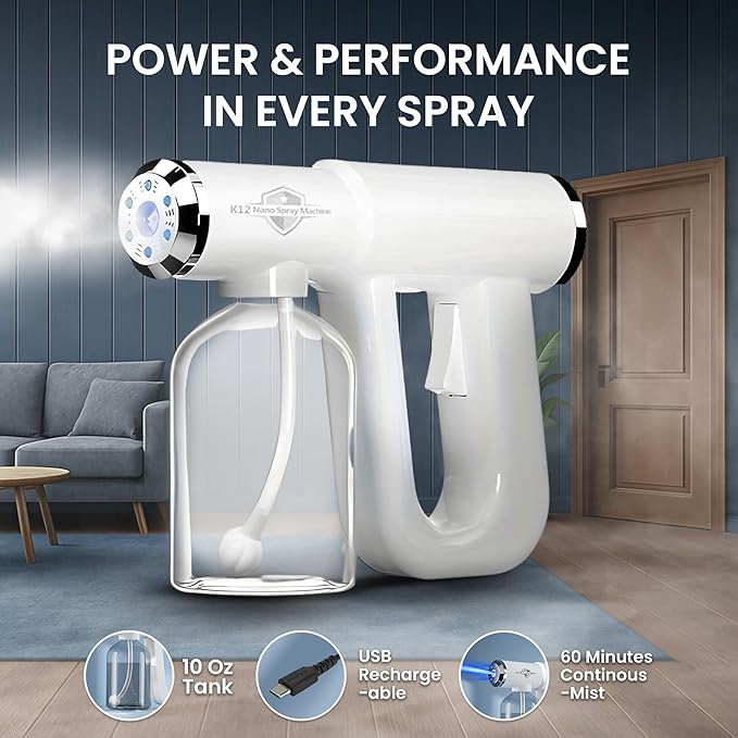 The Original Disinfectant Fogger Machine - Professional Sanitizer Sprayer - ULV Atomizer & Nano Steam Gun – Rechargeable Barber Spray Gun with Blue Light V2