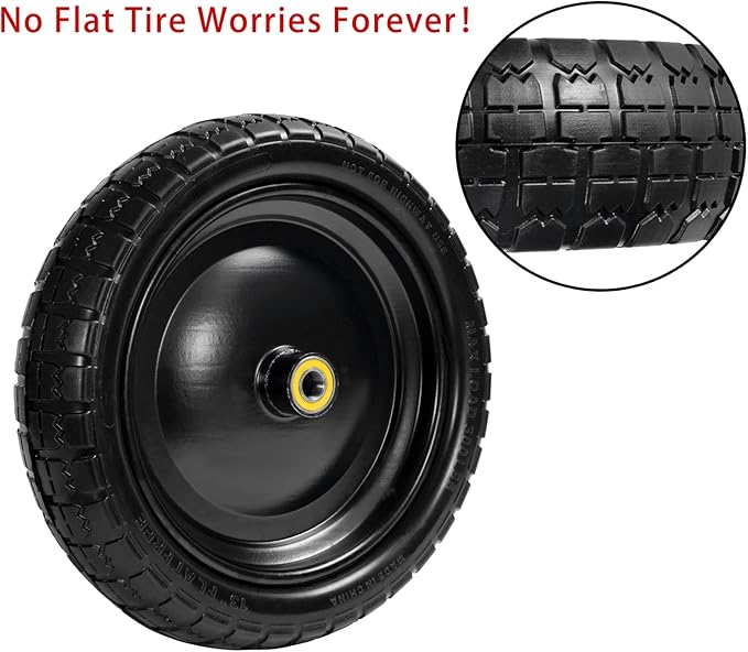 Parts Camp For Gorilla Cart Wheels 13-Inch replacement gorilla cart tires 4.00-6 Flat-free Solid Tire and Wheel For Hand Trucks/Garden Carts/Wheelbarrow/Dolly-5/8"Axle Borehole 2.1"Hub offset (2 Pack)