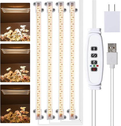 LED Plant Growing lamp, 3000K Full Spectrum Grow Light Strips for Indoor Plants with 3/9/12H Timer & 10 Dimmable Levels, Sunlike Grow Light for Green House Hydroponics Succulent