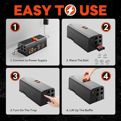 Electric Mouse Trap, 2 Pack Indoor Reusable Electric Mouse Trap Zapper with Anti-Escape Design & Dual Power, Electronic Rat Trap with No-Touch Cleaning for Kitchen, Garage