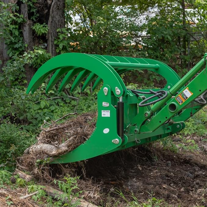 Titan Attachments 60" HD Root Grapple Rake Attachment, Fits John Deere Hook & Pin Tractors, Twin 3,000 PSI Cylinders, Clears Rocks, Logs, Brush, & Debris, Tractor Accessories & Attachments