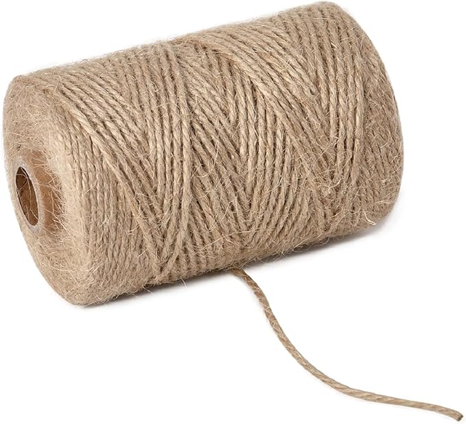 2mm 328 Feet Natural Jute Twine, for Crafts Gift, Craft Projects, Wrapping, Bundling, Packing, Holiday Packaging Twine, Gardening and More, Jute Rope to Use Around The House and Garden