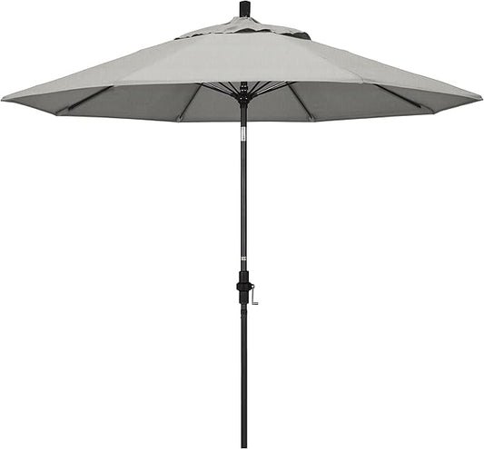 California Umbrella 9' Round Aluminum Pole Fiberglass Rib Market Umbrella, Crank Lift, Collar Tilt, Black Pole, Sunbrella Spectrum Mist