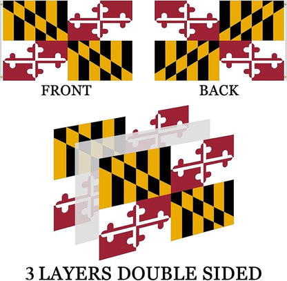 Big Maryland State Flag 3x5 Outdoor Double Sided- 3Ply 240D 4 Rows Stitched- MD State Flag- UV Fade Resistant With Canvas Header & 2 Brass Grommets
