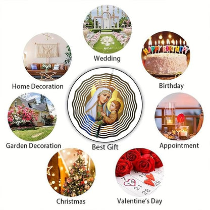 Crown Virgin Mary Wind Spinner, Metal Wind Spinners Outdoor Indoor, Religious Jesus Christ Garden Decor for Outside, Stainless Wind Spinners for Yard and Garden 10 inch 3D (25.76X25 CM)