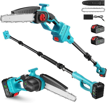2-in-1 Cordless Pole Saw & 8 Inch Mini Chainsaw with Carrying Bag, 2×21V 3000mAh Rechargeable Batteries, Lightweight (7.3 lbs), 14FT Max Reach Electric Pole Saw for Tree Trimming, Branch Cutter