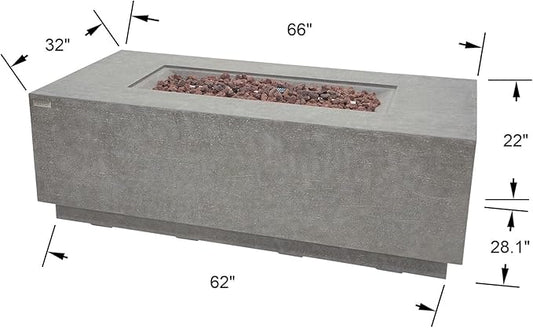 Elementi Andes Propane Gas Fire Pit Table Bundle Cast Concrete with Concealed pullout Propane Tank Storage Drawer | Electronic Ignition | Canvas Cover, Lava Rock Included | Light Gray (Propane Gas)