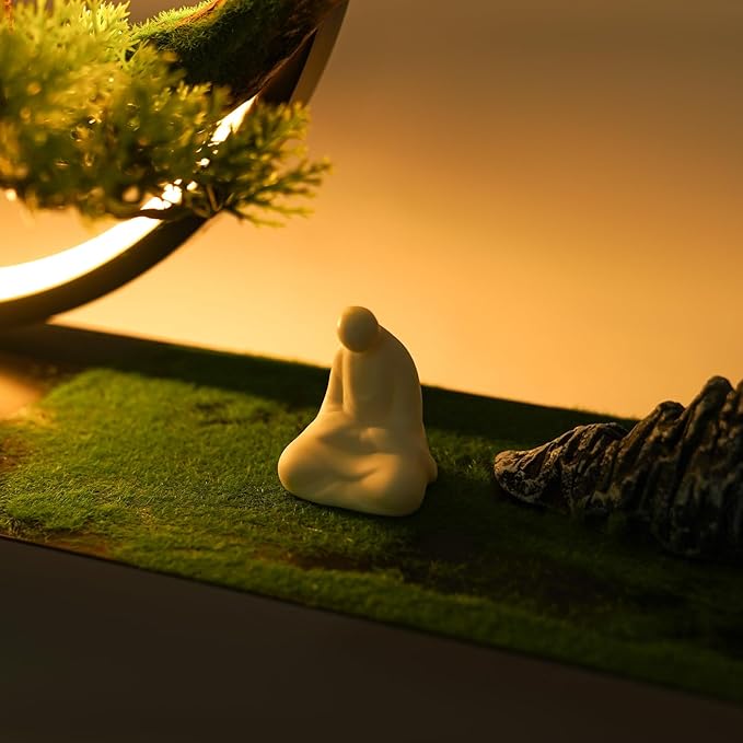 Artificial Bonsai Pine Tree Faux Realistic Simulation Bonsai with LED Lamp Ring Fake Plants Desk Table Decor for Home Office Indoor