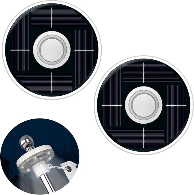 ZMTECH 2PC Solar Light for Flag Pole, Waterproof Outdoor Lighting for 5-10FT Flagpoles, Auto On/Off with Solar Charging, Fits 1in Diameter Poles (White)